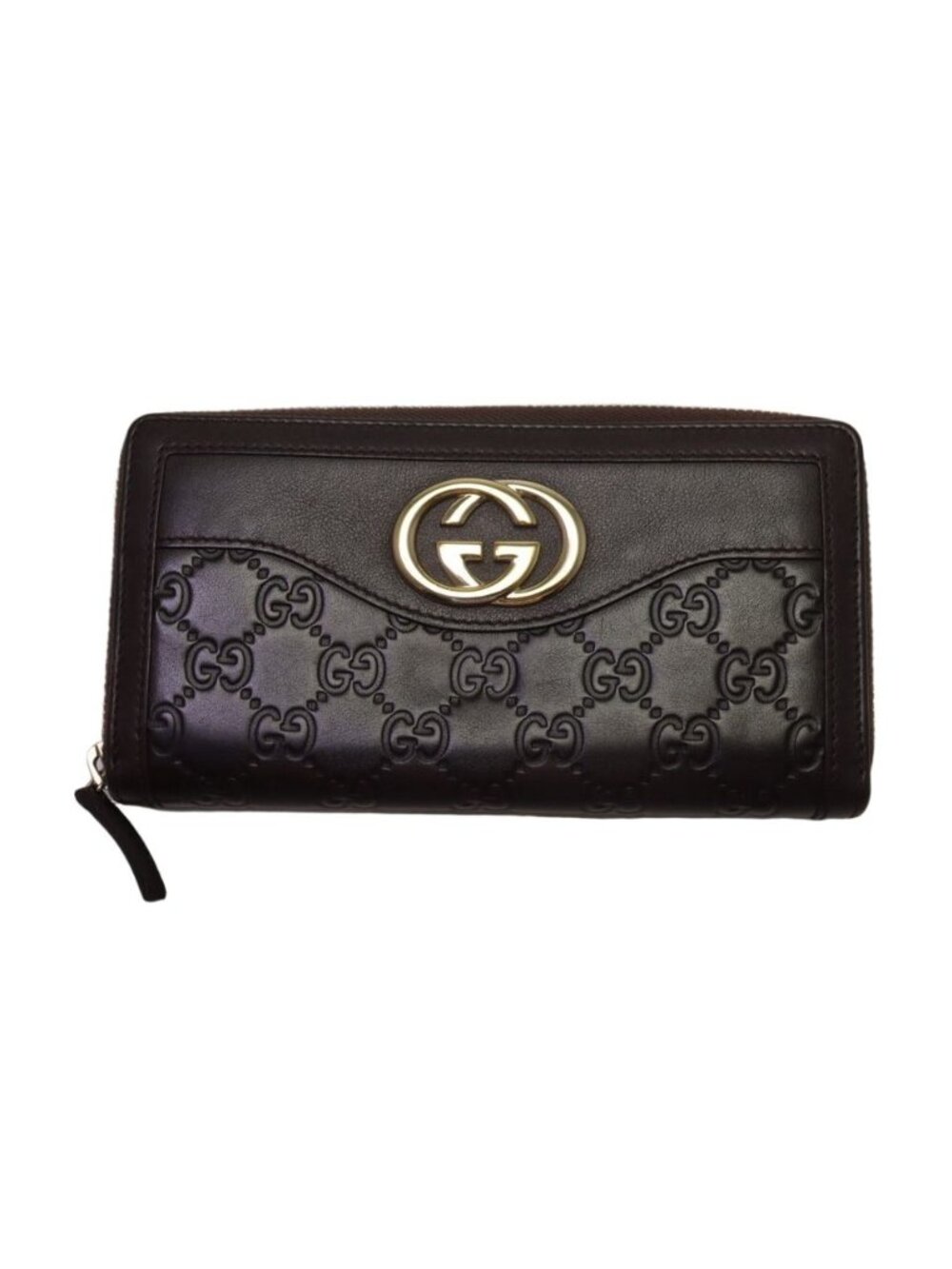Gucci Guccissima Interlocking Zip Around Wallet